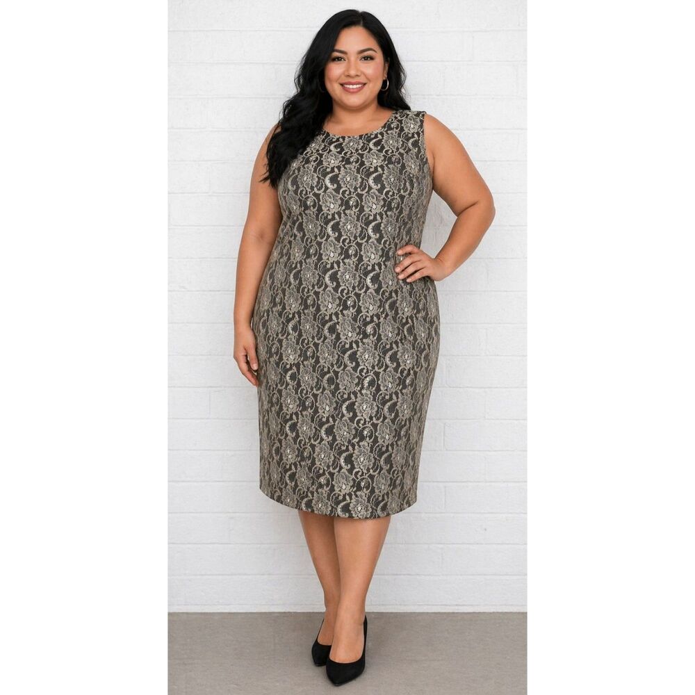 Joanna Hope US 22 UK 26 Silver Metallic Overlay Lined Sheath Party Event Dress